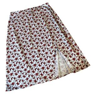Danielle Bernstein White Red Rose Floral Midi‎ Skirt Women's M NWT Slit Romantic